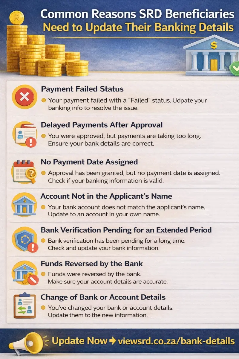 Common reasons why SASSA beneficiaries may need to update their SRD banking details