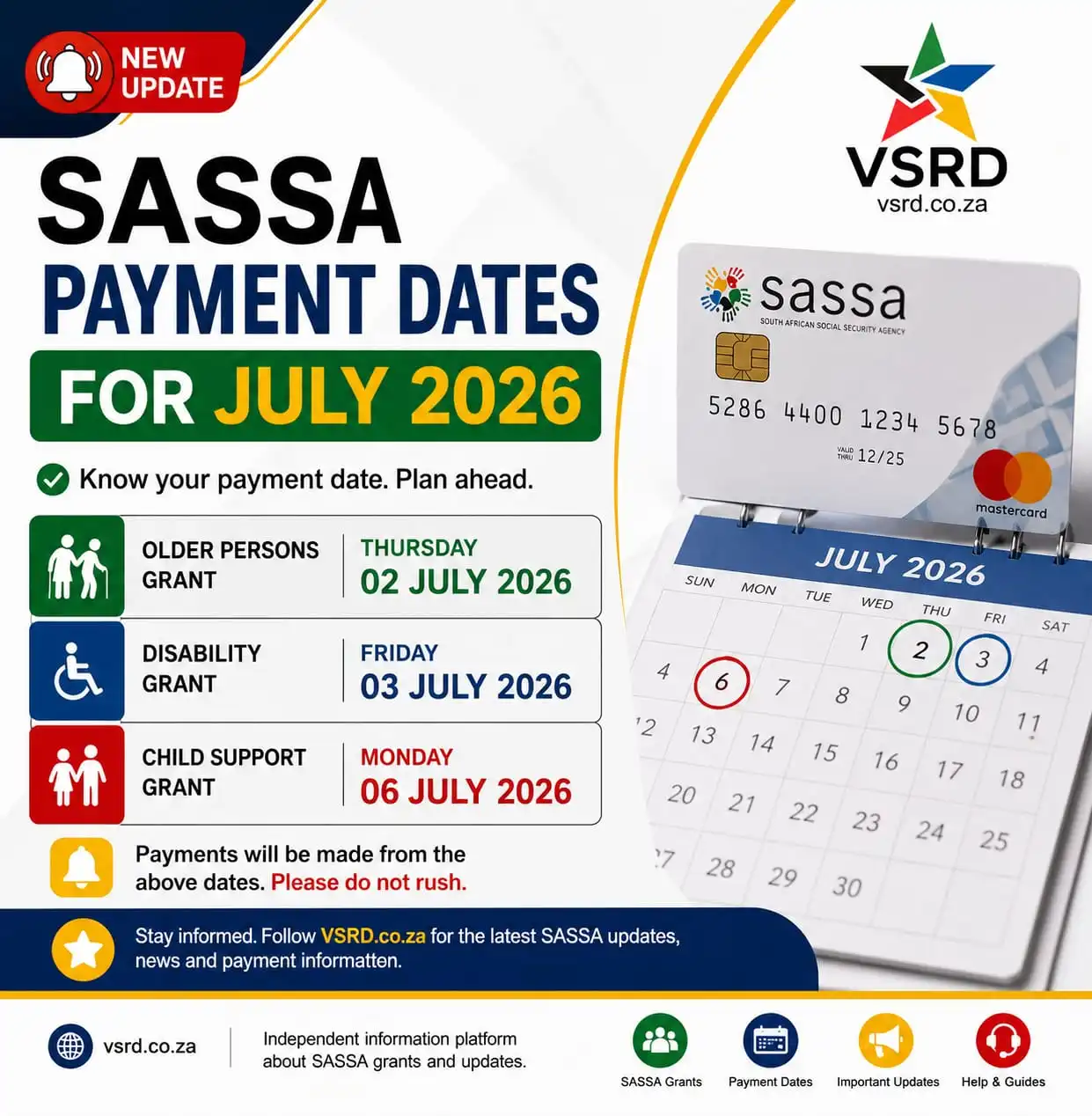 SASSA Payment Dates for July Month 2026