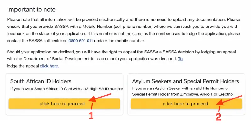 SASSA SRD application category selection