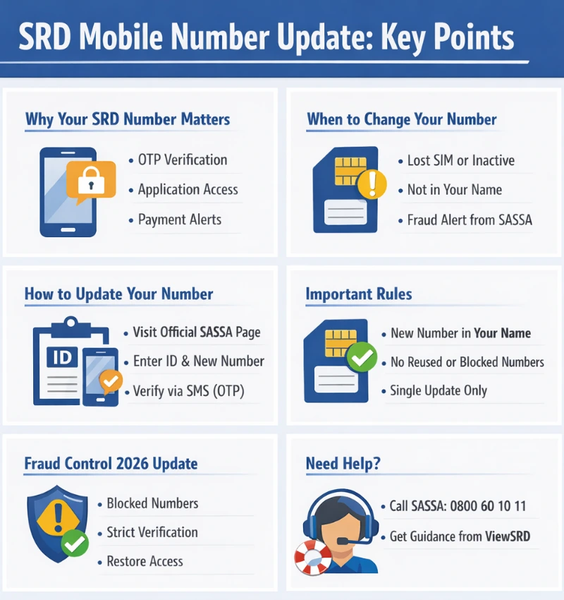 Key points to consider when changing a mobile number for a SASSA SRD application