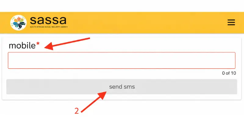 Mobile number verification page for SRD grant application