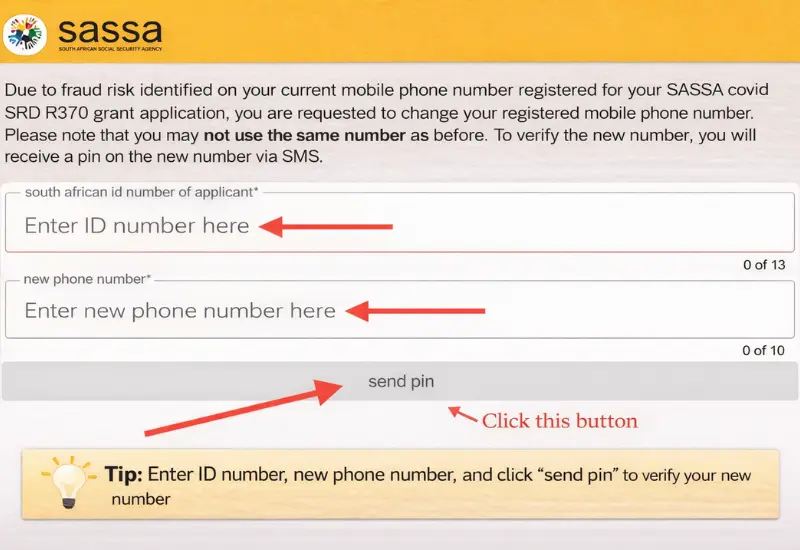 SASSA requesting to update your SRD grant phone number due to fruad risk