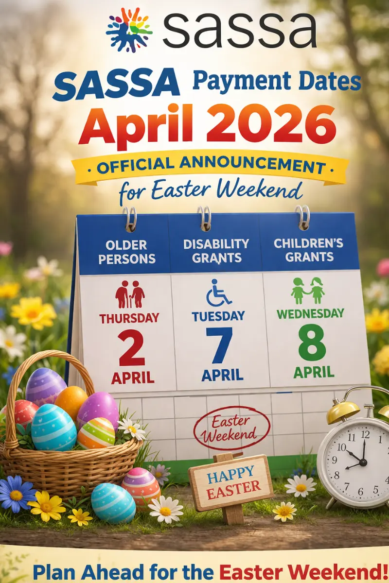SASSA April 2026 Payment Dates are shown in Table SASSA payment dates for April 2026 announced